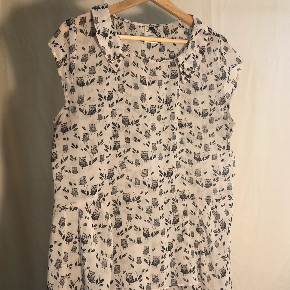 Owl printed tunic with rhinestone collar